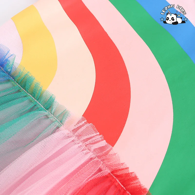 LEZONKIDS - Vestido de malha de algodão com estampa de desenho animado para meninas